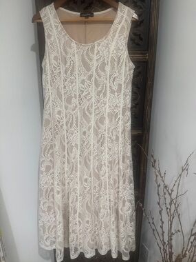 Coldwater Creek Cream Lace Overlay Midi Dress